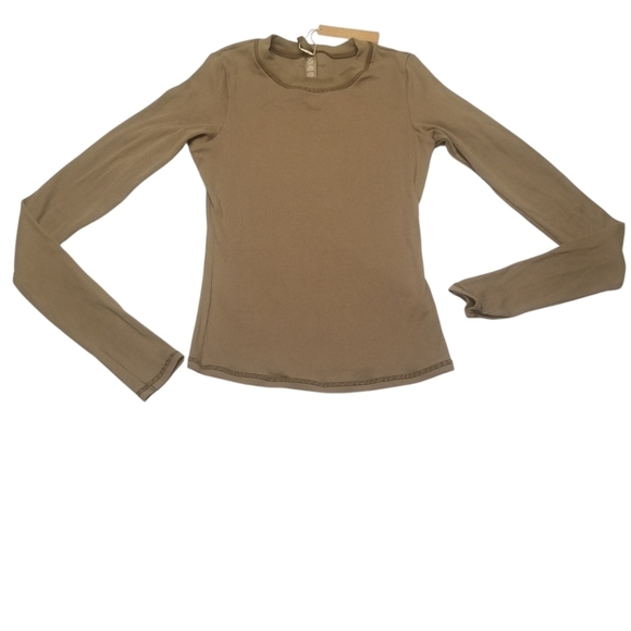Skims Cotton Rib Long Sleeve Shirt Top Army Green XSmall NWT - Picture 1 of 3